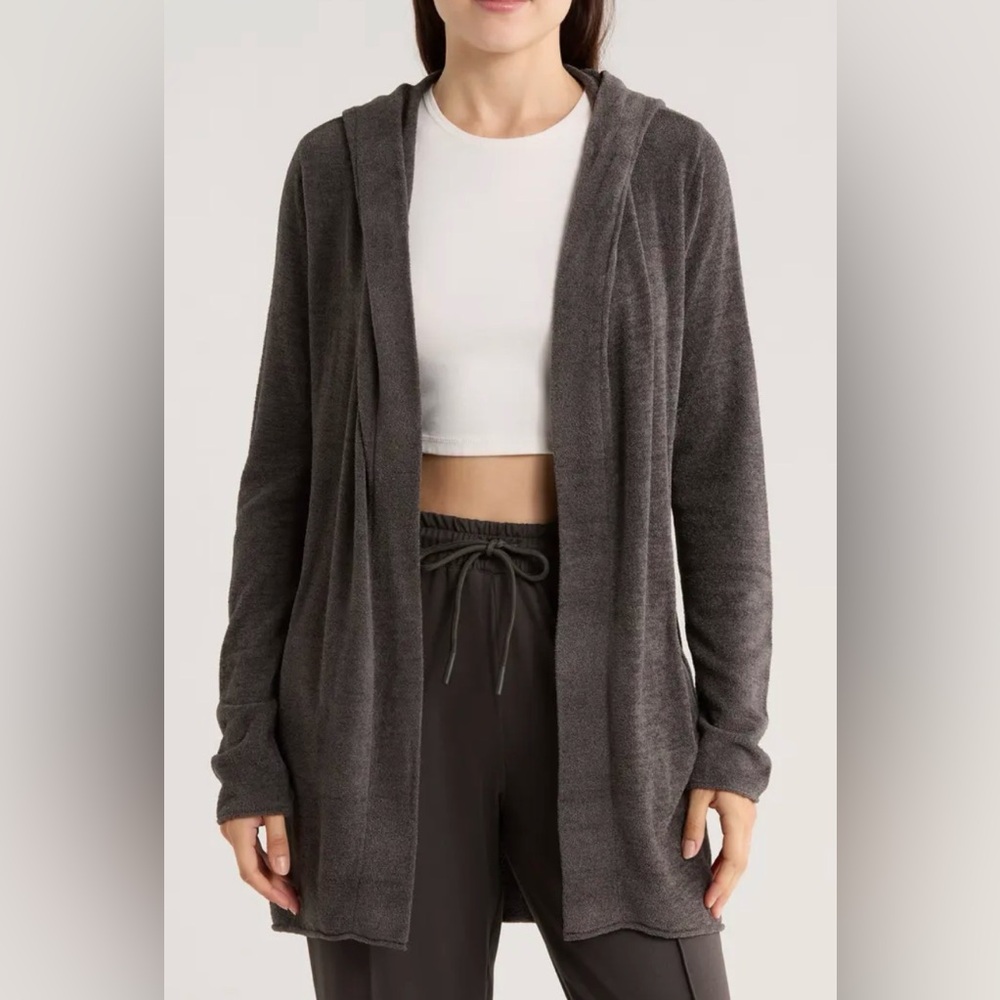 Barefoot Dreams Cozychic Lite Cardigan Size Medium Soft Knit Sweater Grey Purple